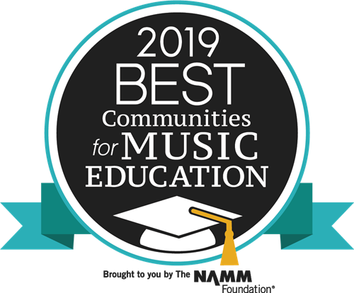 round blue logo for 2019 best communities in music education award 